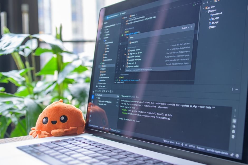 Desenvolvedor testando código em ambiente de laptop